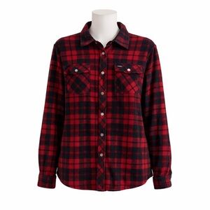 Size M O'Neill Women’s Red Navy Plaid Flannel Snap Button Shirt Soft Cotton Top